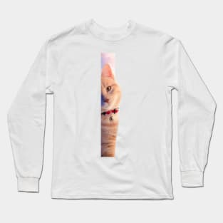 a tabby cat emerging from a rectangular abstract object Long Sleeve T-Shirt